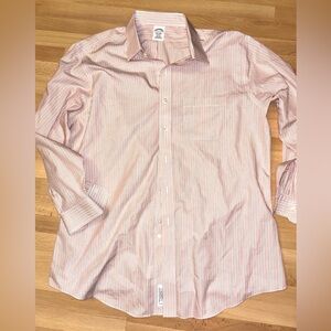 BROOKS BROTHERS Regent Mens Size XL 17 1/2 - 33 Pink White Long Sleeve Button Up